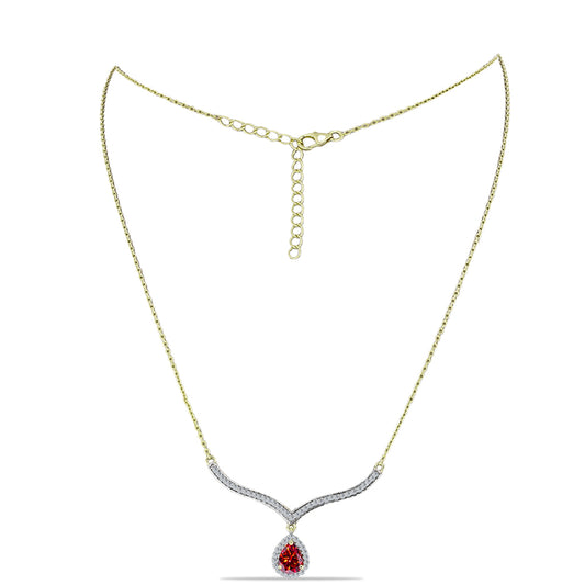 Collar de Plata Bañada en Oro con Majestuosa moisanita roja y Topacio Blanco
