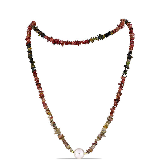 Collar de Plata Bañada en Oro con Chakra Turmalina y Perla de Agua Dulce