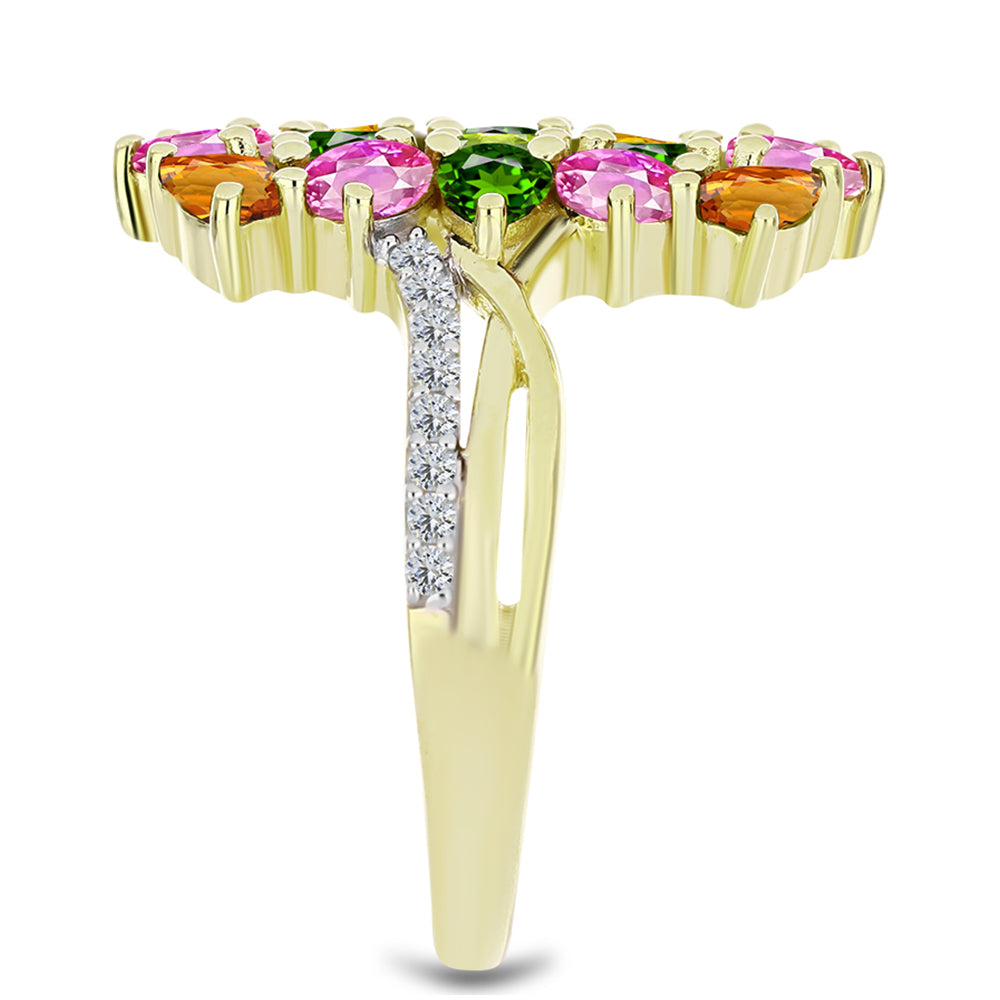 Anillo de Plata Bañada en Oro con Chakra Turmalina y Topacio Blanco