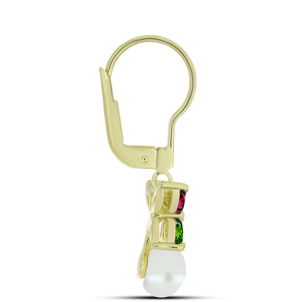 Pendientes de Plata Bañada en Oro con Chakra Turmalina y Perla de Agua Dulce