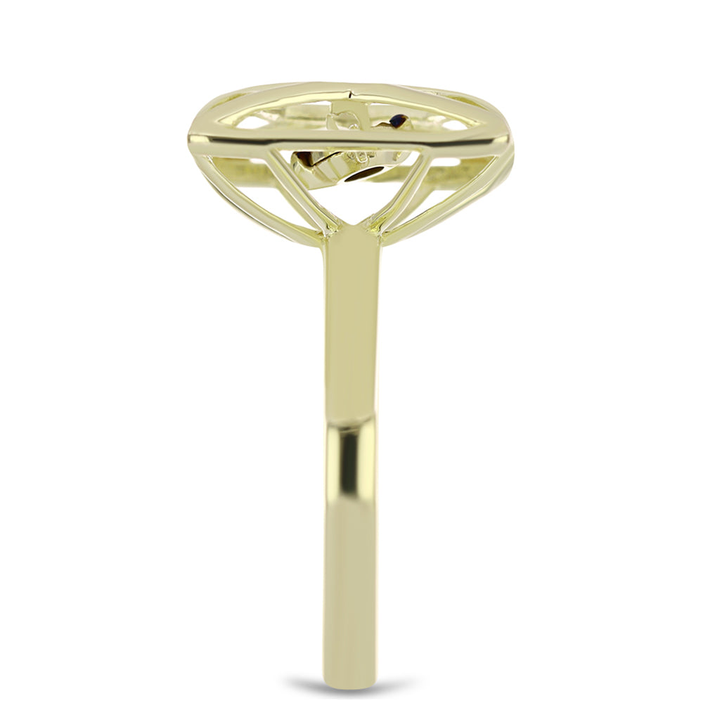 Anillo de Plata Bañada en Oro con Diamante azul danzante