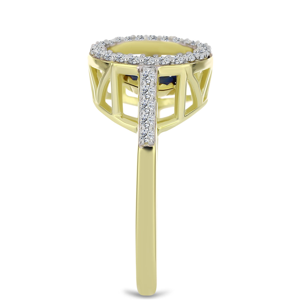 Anillo de Plata Bañada en Oro con Diamante azul danzante y Topacio Blanco