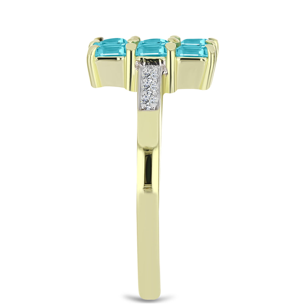 Anillo de Plata Bañada en Oro con Cuarzo Paraiba y Topacio Blanco