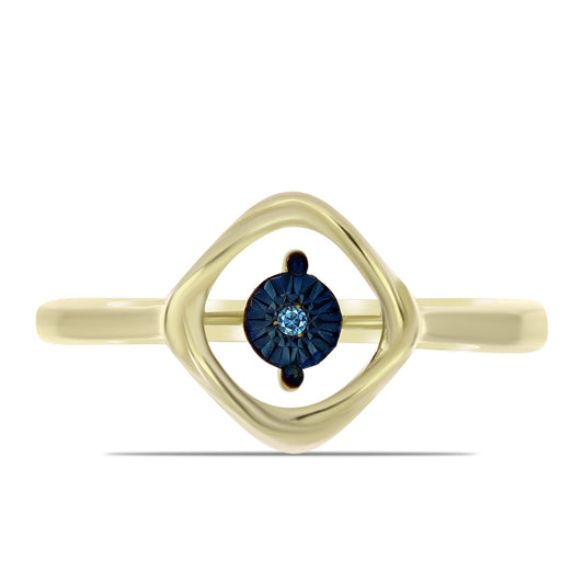 Anillo de Plata Bañada en Oro con Diamante azul danzante