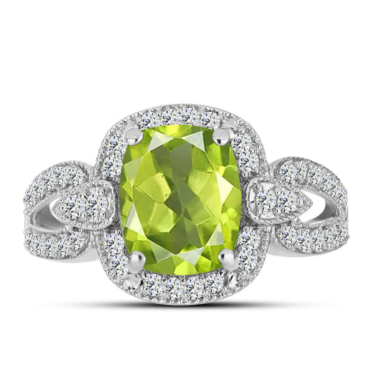 Anillo de Plata con Peridoto de Changbai y Topacio Blanco