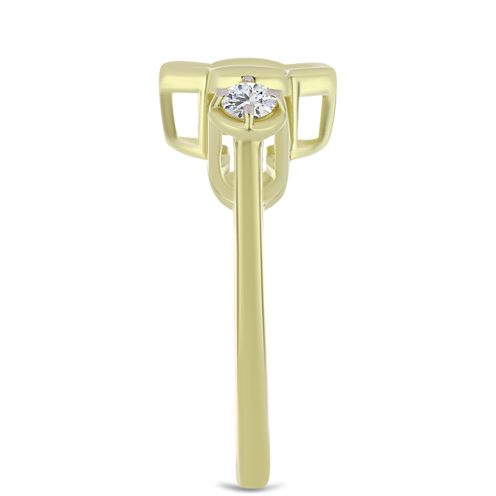 Anillo de Plata Bañada en Oro con Diamante azul danzante y Topacio Blanco