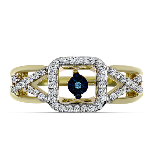 Anillo de Plata Bañada en Oro con Diamante azul danzante y Topacio Blanco