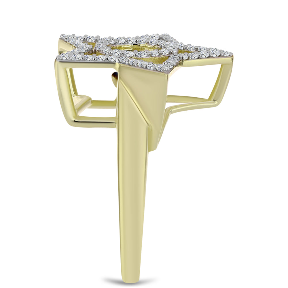 Anillo de Plata Bañada en Oro con Diamante azul danzante y Topacio Blanco