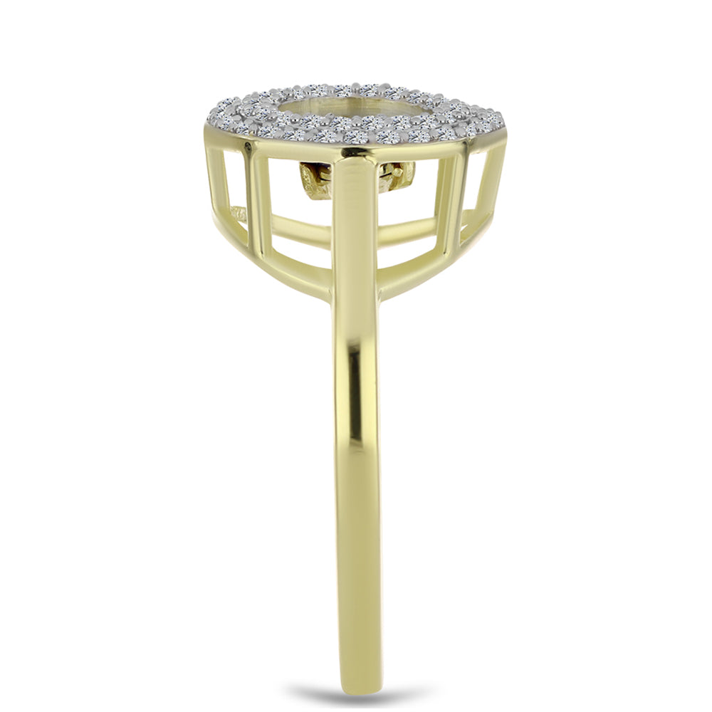 Anillo de Plata Bañada en Oro con Diamante azul danzante y Topacio Blanco