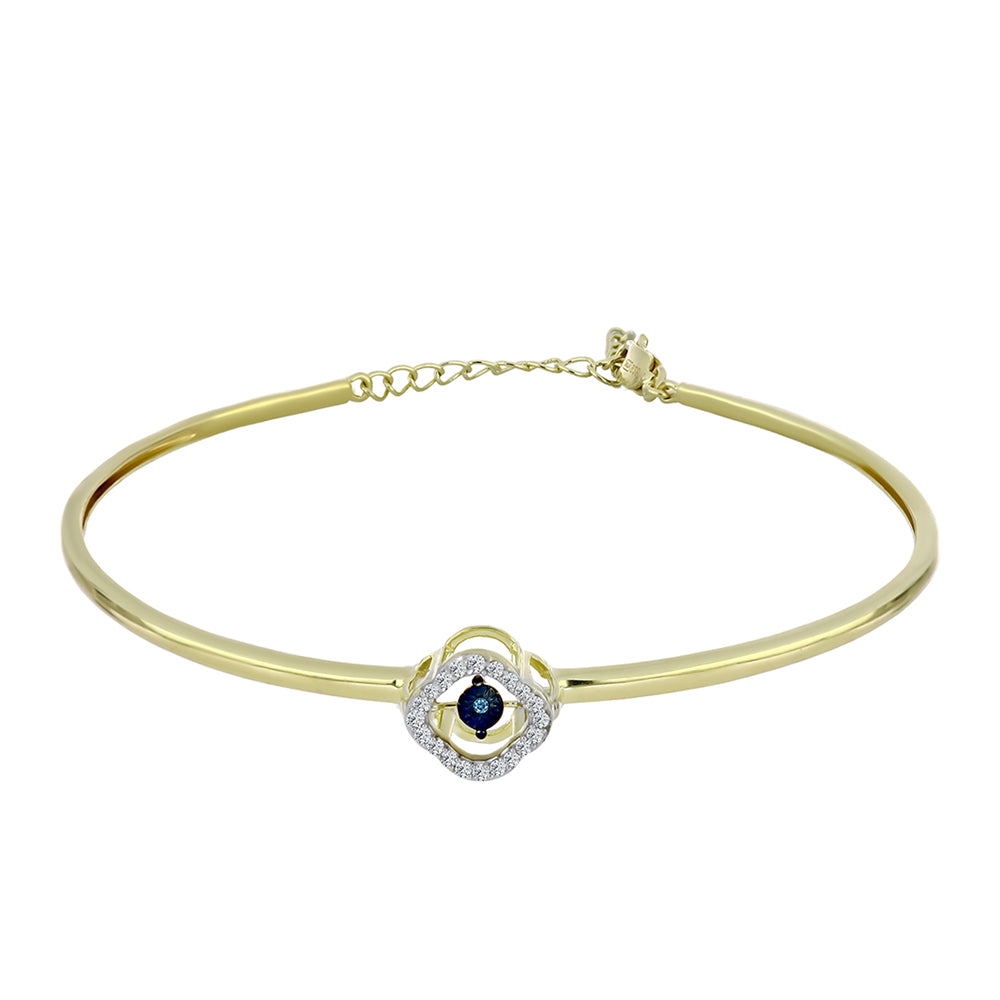 Brazalete de Plata Bañada en Oro con Diamante azul danzante y Topacio Blanco