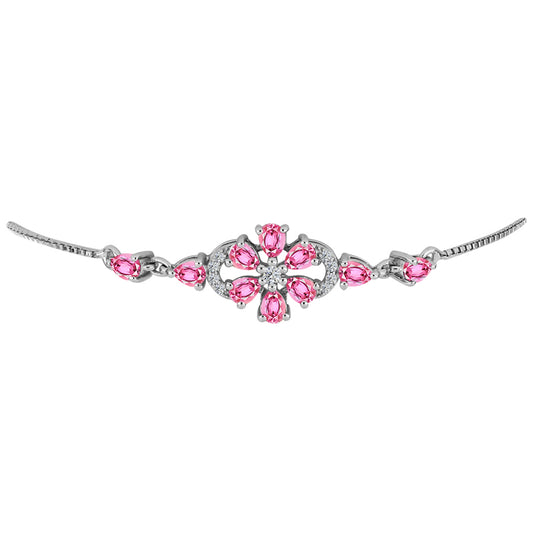 Pulsera de Plata con Turmalina Rosa de Pelmadulla y Topacio Blanco