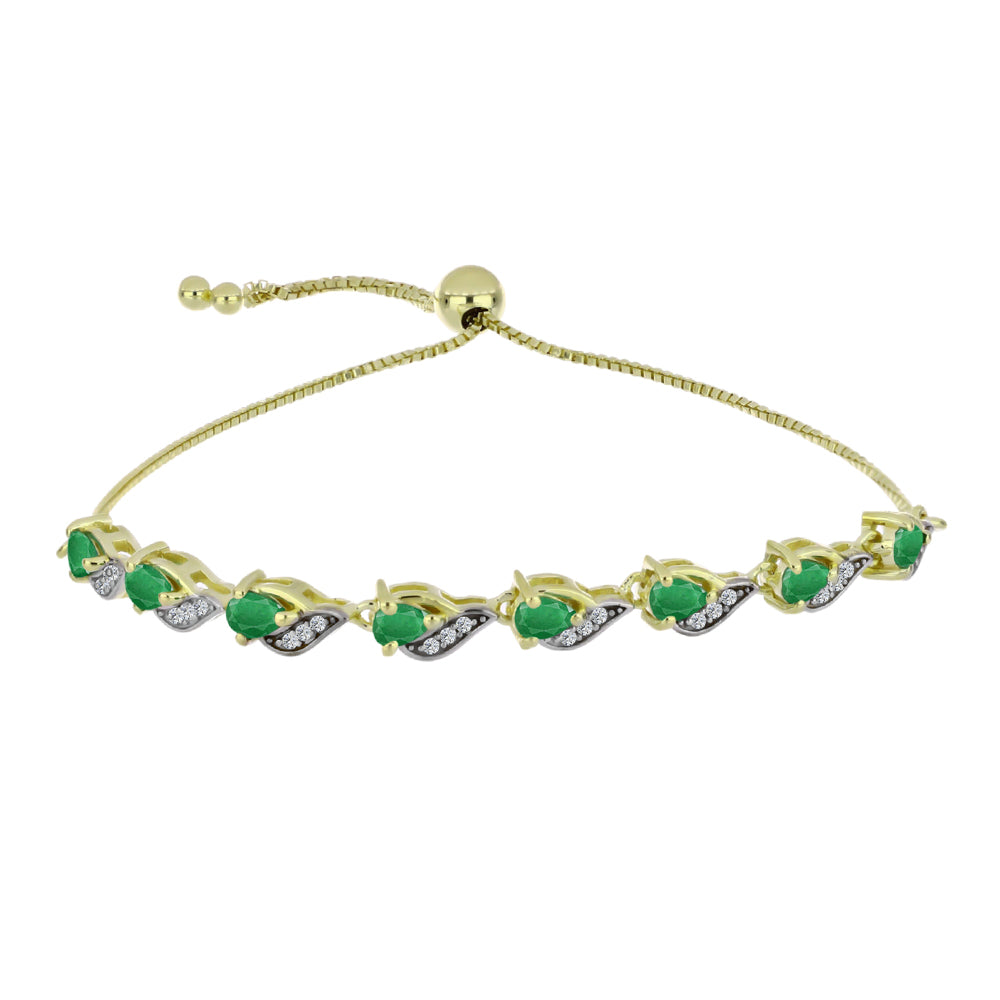 Pulsera de Plata Bañada en Oro con Esmeralda de Zambia y Topacio Blanco