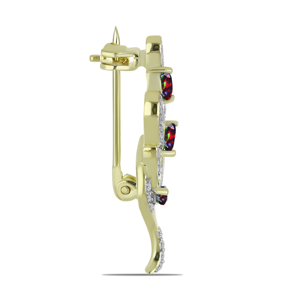 Broche de Plata Bañada en Oro con Ópalo negro medianoche Lega Dembi de Ëtiopía y Topacio Blanco