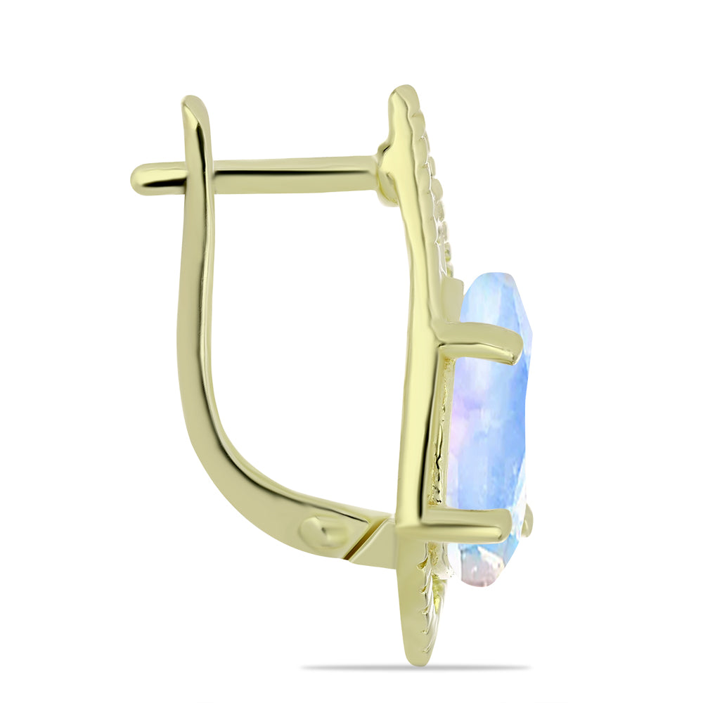 Pendientes de Plata Bañada en Oro con Piedra Lunar Arco Iris