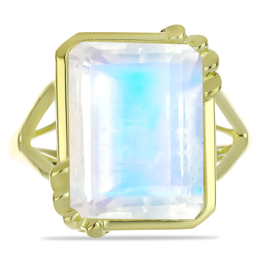 Anillo de Plata Bañada en Oro con Piedra Lunar Arco Iris