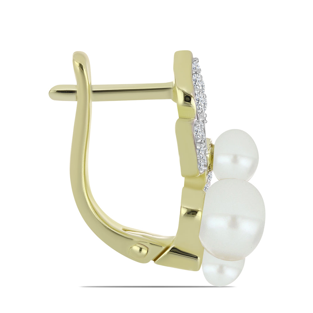 Pendientes de Plata Bañada en Oro con Perla blanca de agua dulce y Topacio Blanco