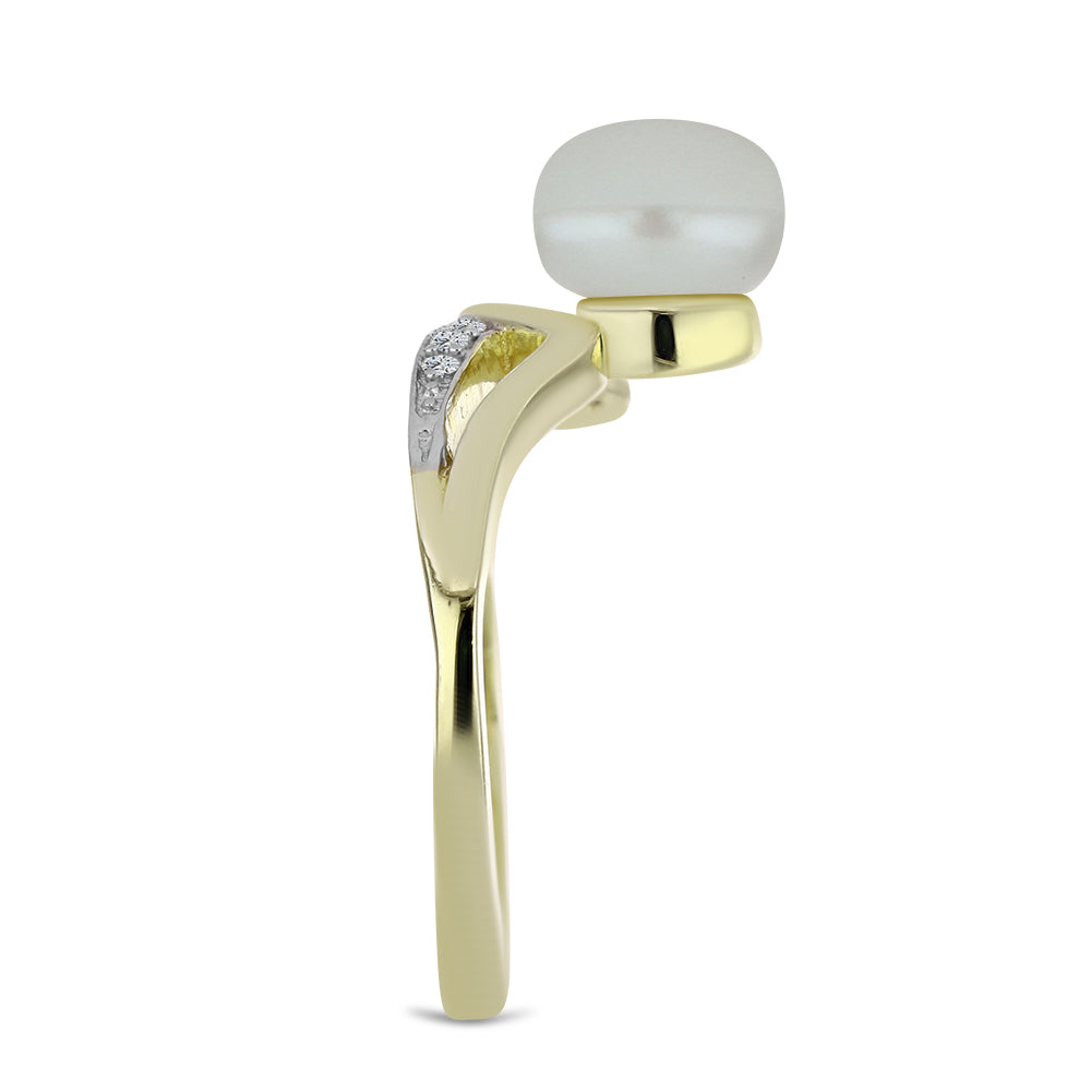 Anillo de Plata Bañada en Oro con Perla blanca de agua dulce y Espinela Negra