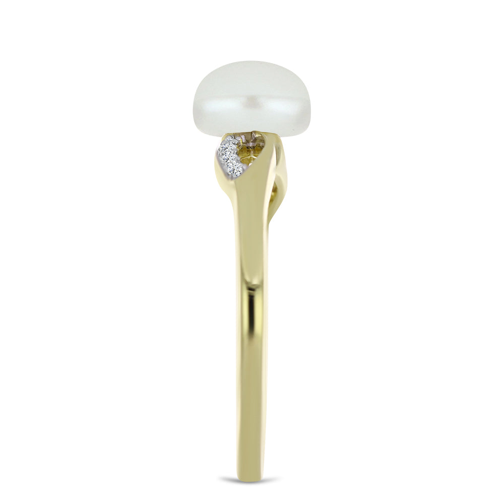 Anillo de Plata Bañada en Oro con Perla blanca de agua dulce y Topacio Blanco