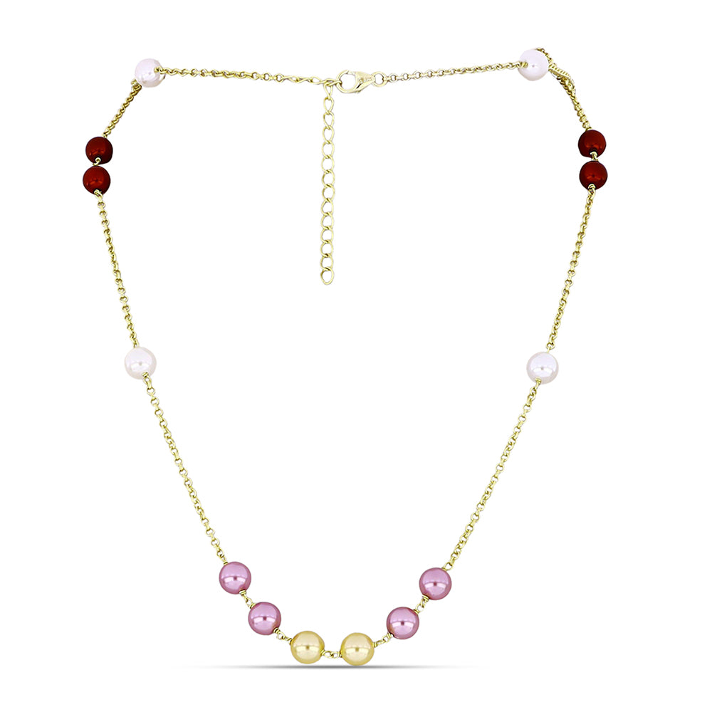 Collar de Plata Bañada en Oro con Perla blanca de agua dulce y Perla Melocotón de Agua Dulce