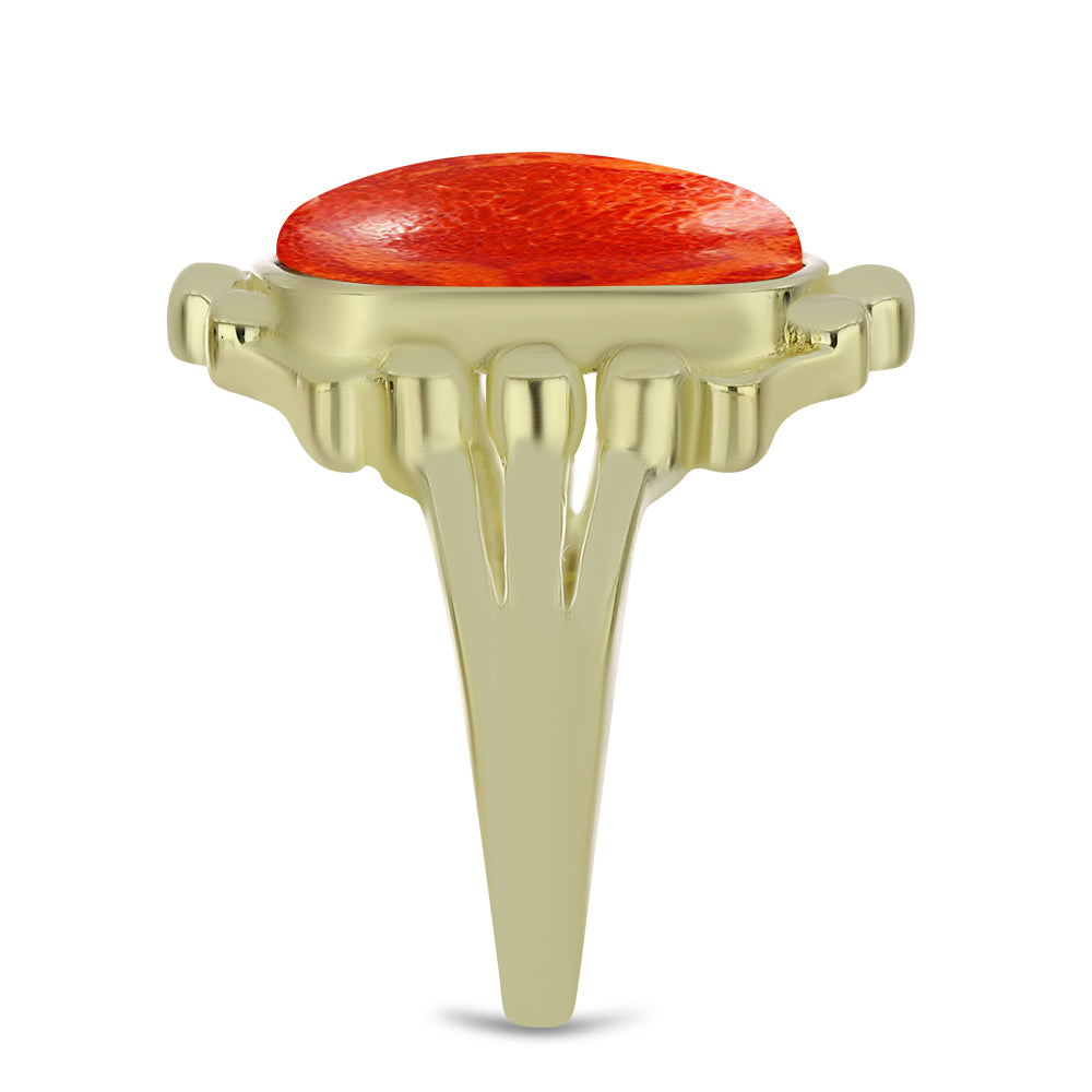 Anillo de Plata Bañada en Oro con Coral de Esponja Roja