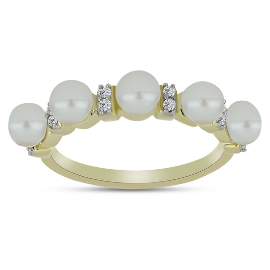 Anillo de Plata Bañada en Oro con Perla blanca de agua dulce y Topacio Blanco