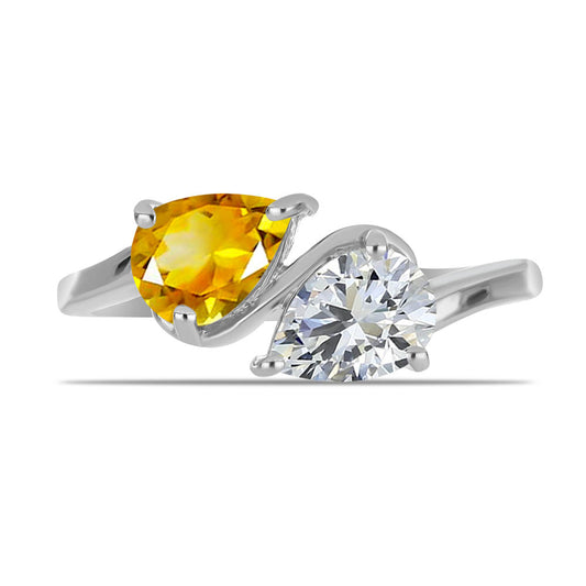 Anillo de Plata con Citrino de los Montes Urales y Topacio Blanco