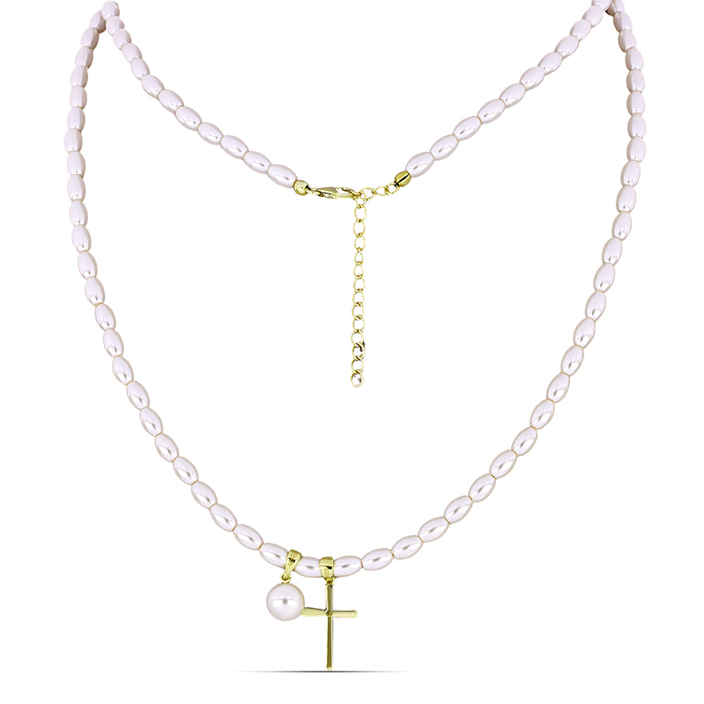 Collar de Plata Bañada en Oro con Perla blanca de agua dulce