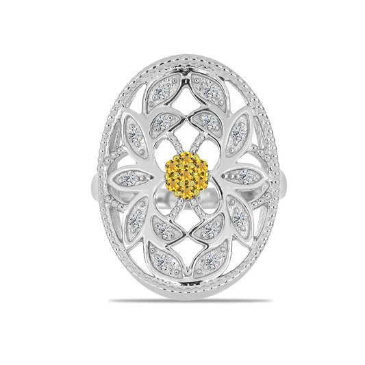 Anillo de Plata con Citrino de los Montes Urales y Topacio Blanco