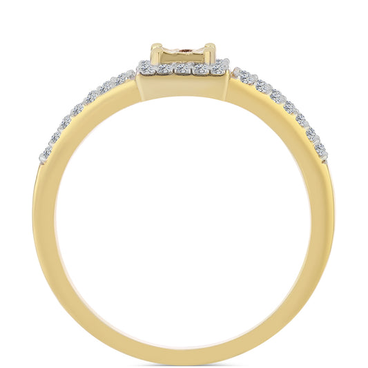 Anillo de Plata Bañada en Oro con Diamante Cognac y Topacio Blanco