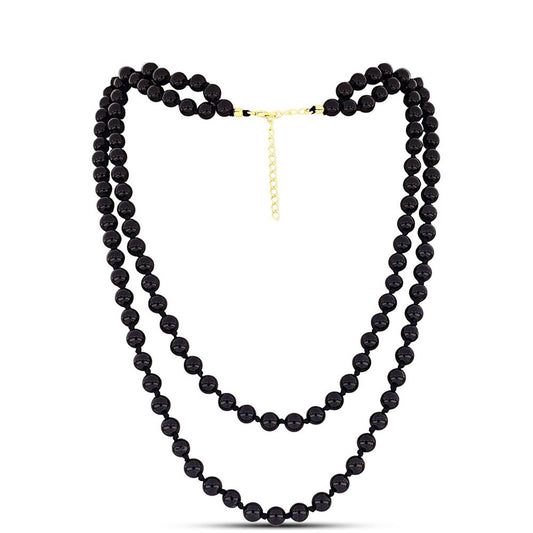 Collar de Plata Bañada en Oro con Ónix Negro