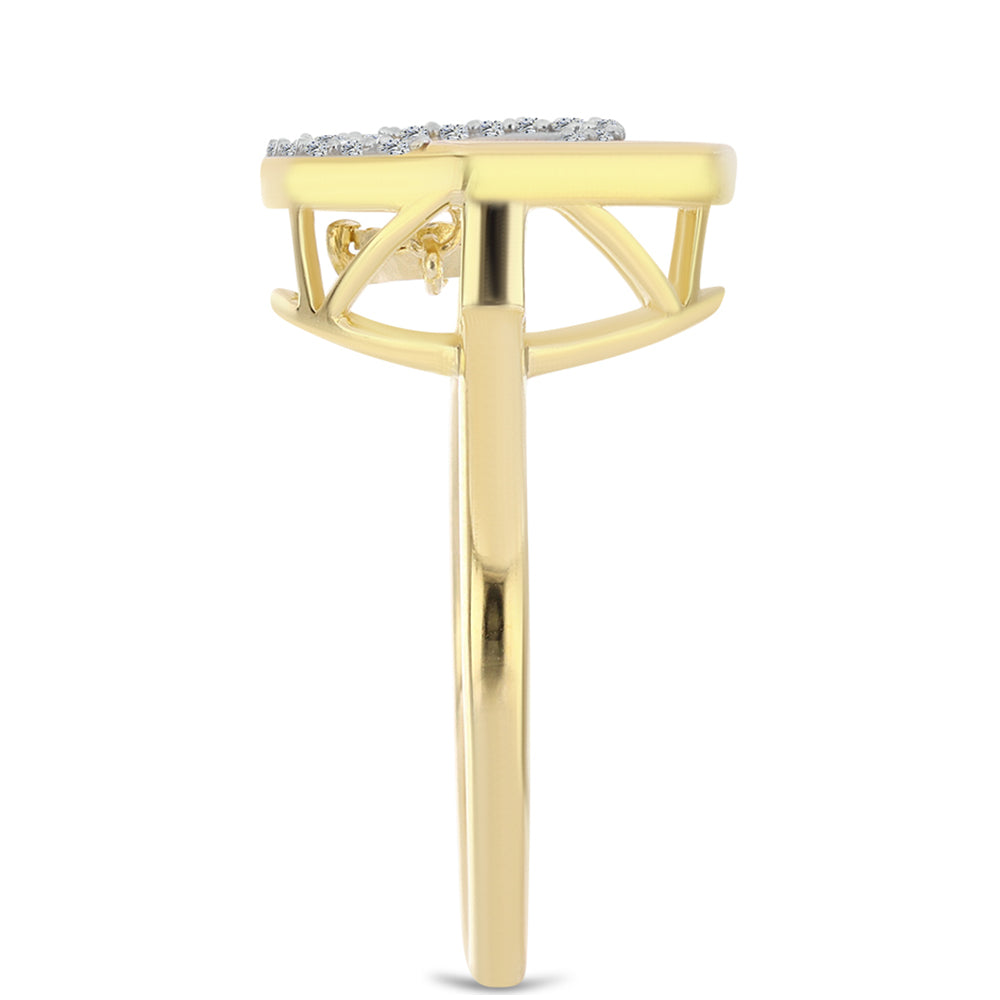 Anillo de Plata Bañada en Oro con Diamante Cognac y Topacio Blanco