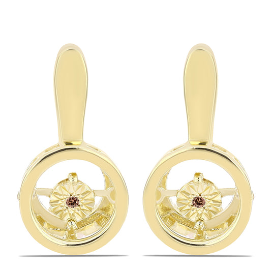 Pendientes de Plata Bañada en Oro con Diamante Cognac