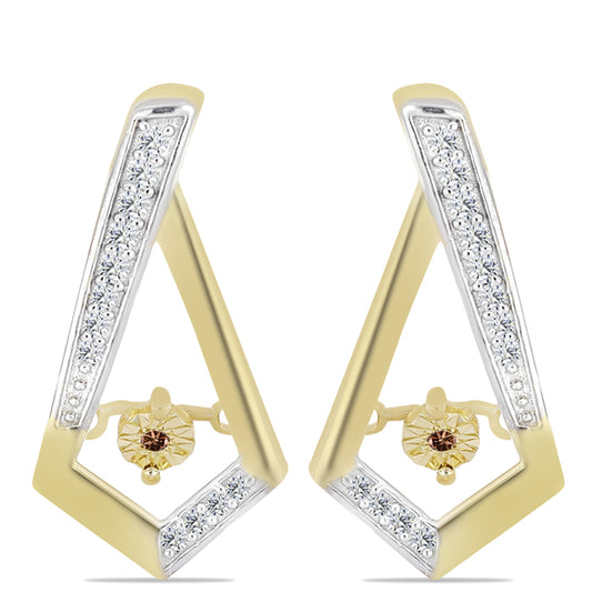 Pendientes de Plata Bañada en Oro con Diamante Cognac y Topacio Blanco