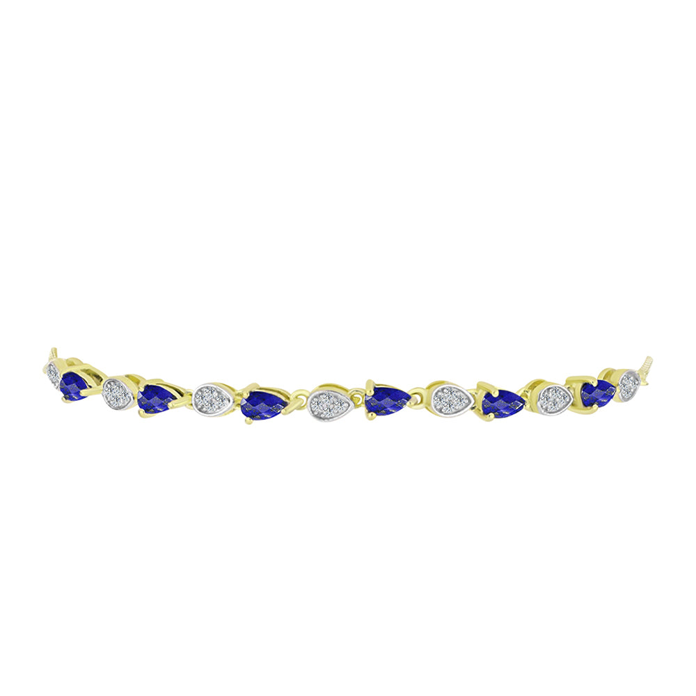 Pulsera de Plata Bañada en Oro con Lapislázuli y Topacio Blanco