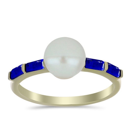 Anillo de Plata Bañada en Oro con Lapislázuli y Perla de Agua Dulce