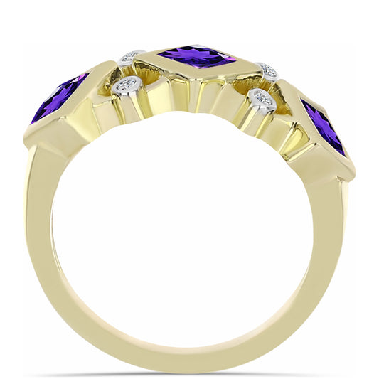 Anillo de Plata Bañada en Oro con Amatista de Marruecos y Topacio Blanco