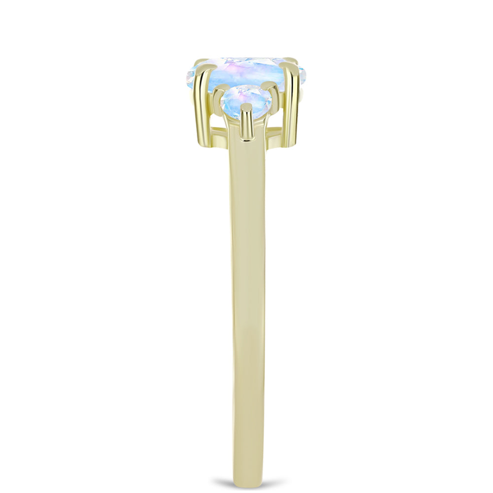 Anillo de Plata Bañada en Oro con Piedra Lunar Arco Iris