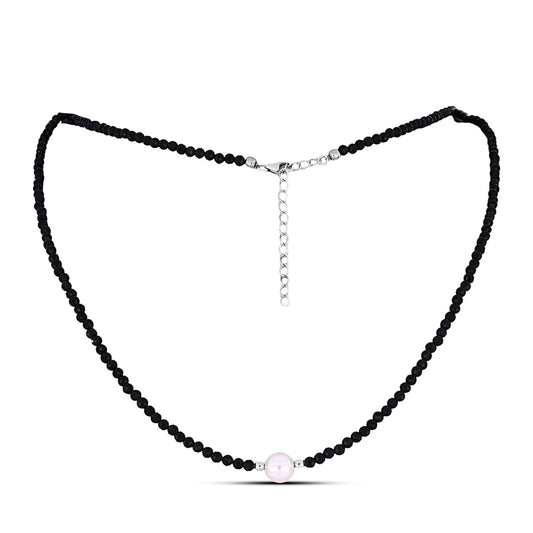 Collar de Plata con Obsidiana y Perla blanca de agua dulce
