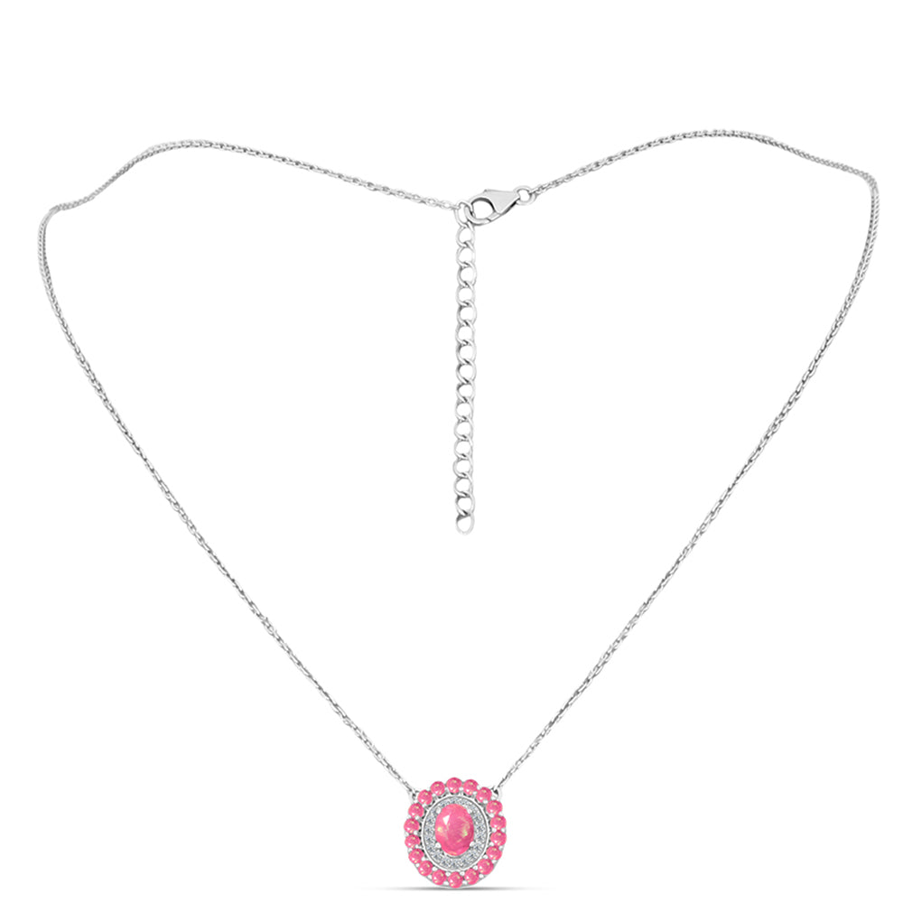 Collar de Plata con Ópalo Rosa de Lega Dembi y Topacio Blanco