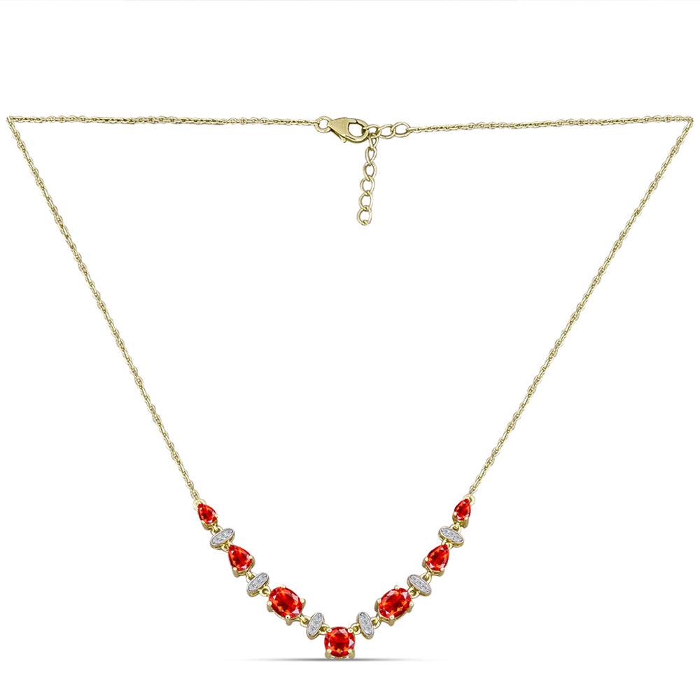 Collar de Plata Bañada en Oro con Ópalo Rojo etíope de Lega Dembi y Topacio Blanco