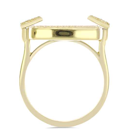 Anillo de Plata Bañada en Oro con Madreperla y Topacio Blanco