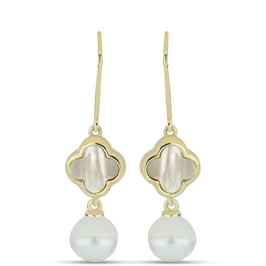 Pendientes de Plata Bañada en Oro con Madreperla y Perla de Agua Dulce