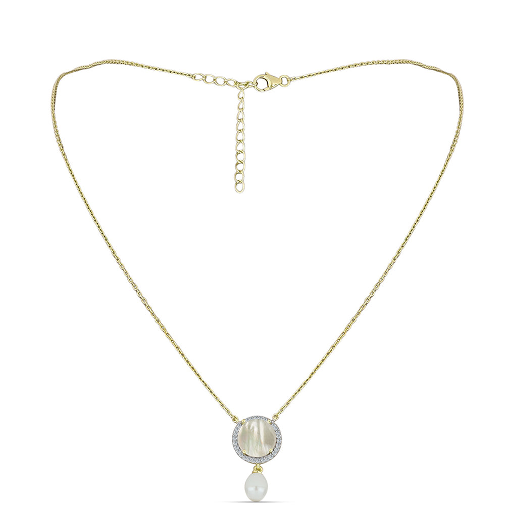 Collar de Plata Bañada en Oro con Madreperla y Perla de Agua Dulce