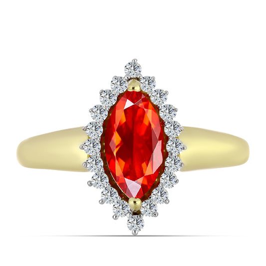 Anillo de Plata Bañada en Oro con Ópalo Rojo etíope de Lega Dembi y Topacio Blanco