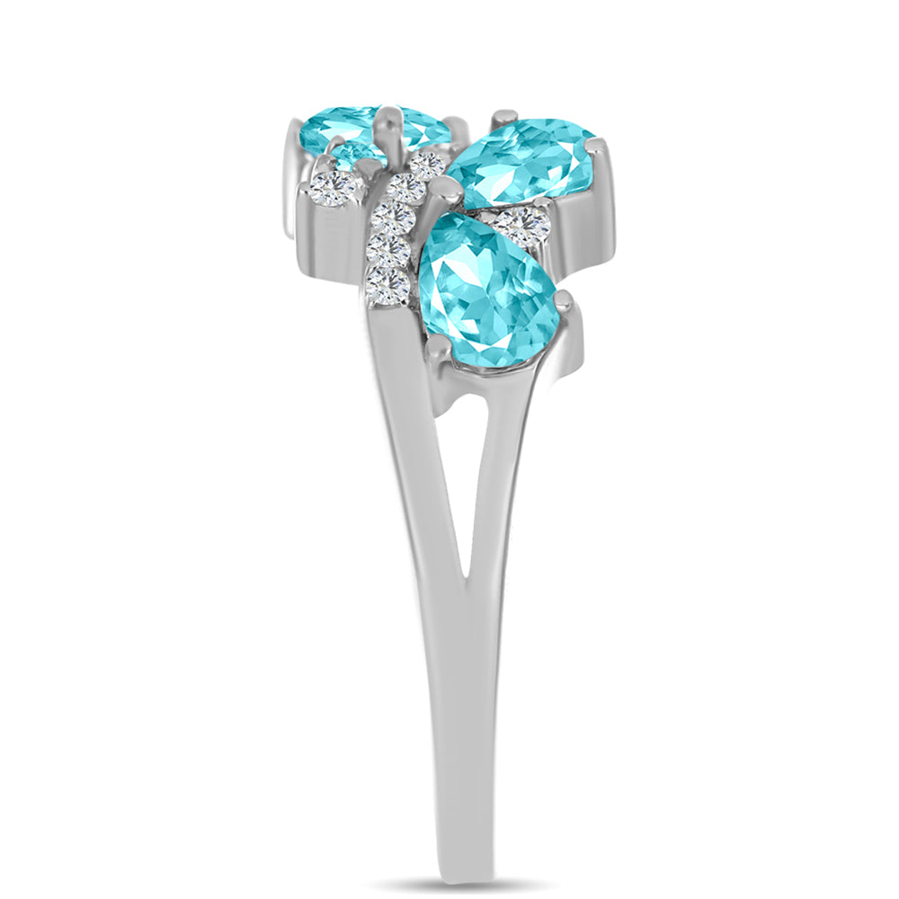 Anillo de Plata con Cuarzo Paraiba y Topacio Blanco