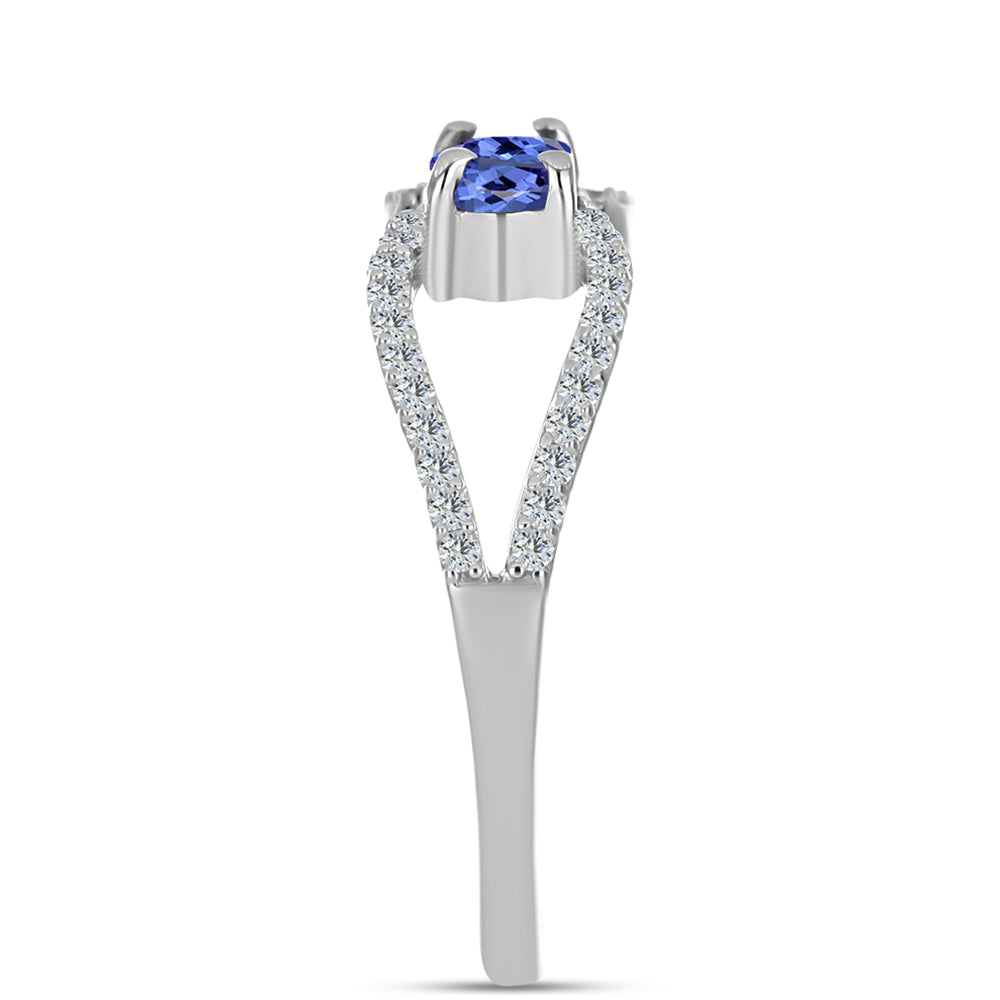 Anillo de Plata con Tanzanita AAA y Topacio Blanco