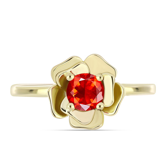 Anillo de Plata Bañada en Oro con Ópalo Rojo etíope de Lega Dembi
