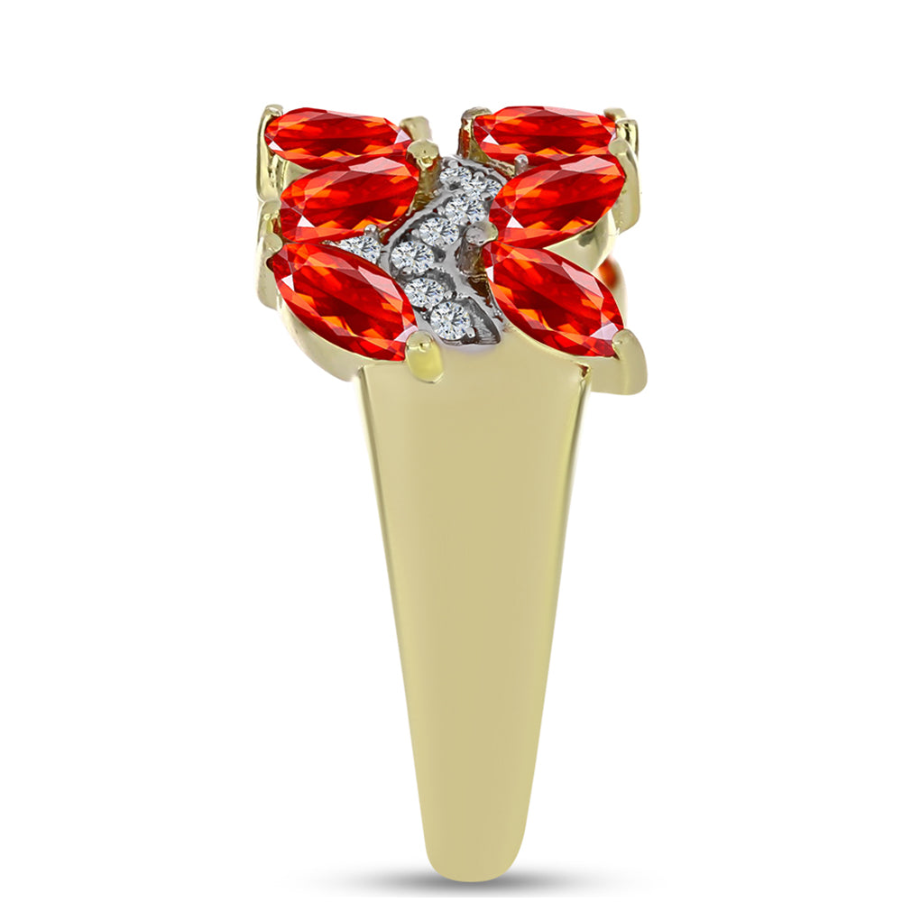 Anillo de Plata Bañada en Oro con Ópalo Rojo etíope de Lega Dembi y Topacio Blanco