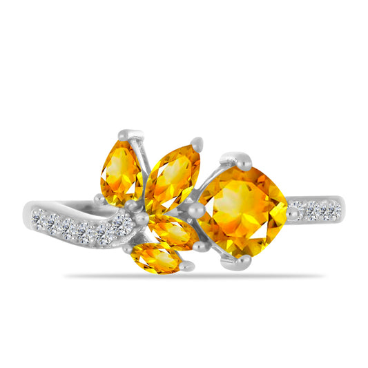 Anillo de Plata con Citrino de los Montes Urales y Topacio Blanco