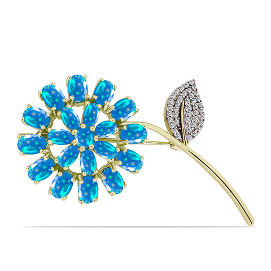 Broche de Plata Bañada en Oro con Ópalo Paraíso de Etiopia y Topacio Blanco